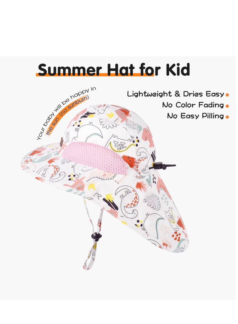 Kids Summer Sun Hat UPF 50+ Adjustable Beach Cap for Boys and Girls 2-6 Years Pink