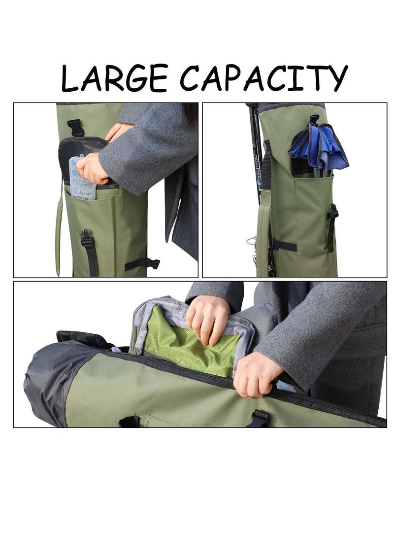 Durable Canvas Fishing Rod and Reel Carry Bag Travel Case Holds Up to 5 Fishing Poles and Tackle