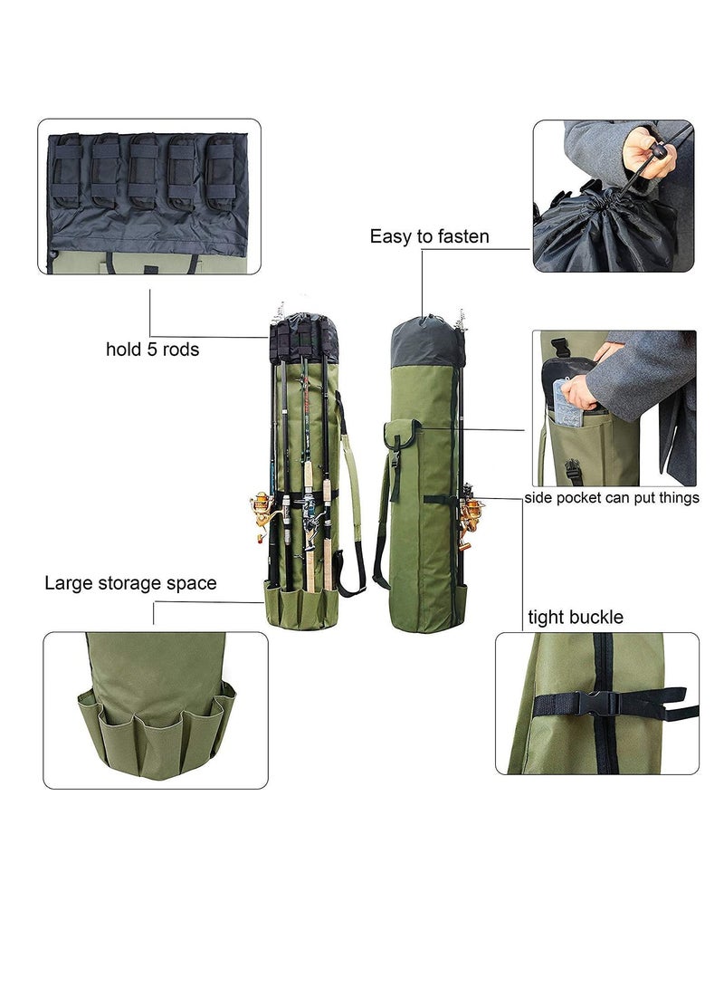 Durable Canvas Fishing Rod and Reel Carry Bag Travel Case Holds Up to 5 Fishing Poles and Tackle