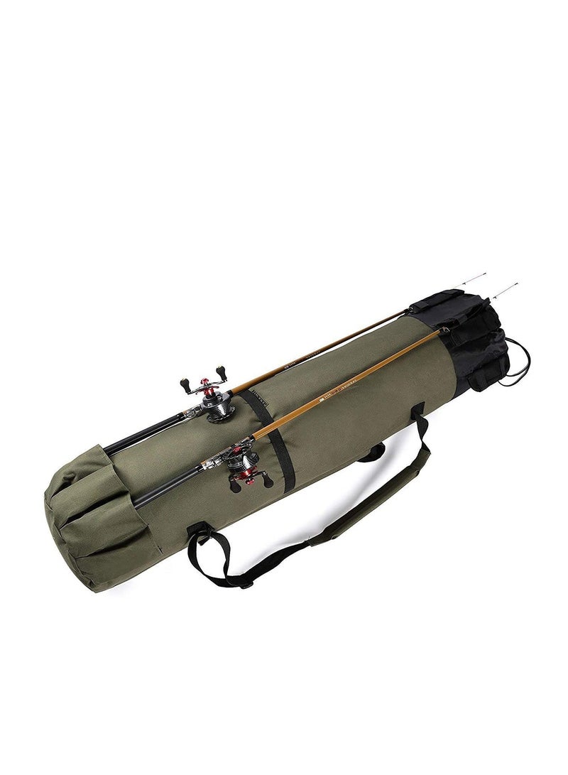 Durable Canvas Fishing Rod and Reel Carry Bag Travel Case Holds Up to 5 Fishing Poles and Tackle