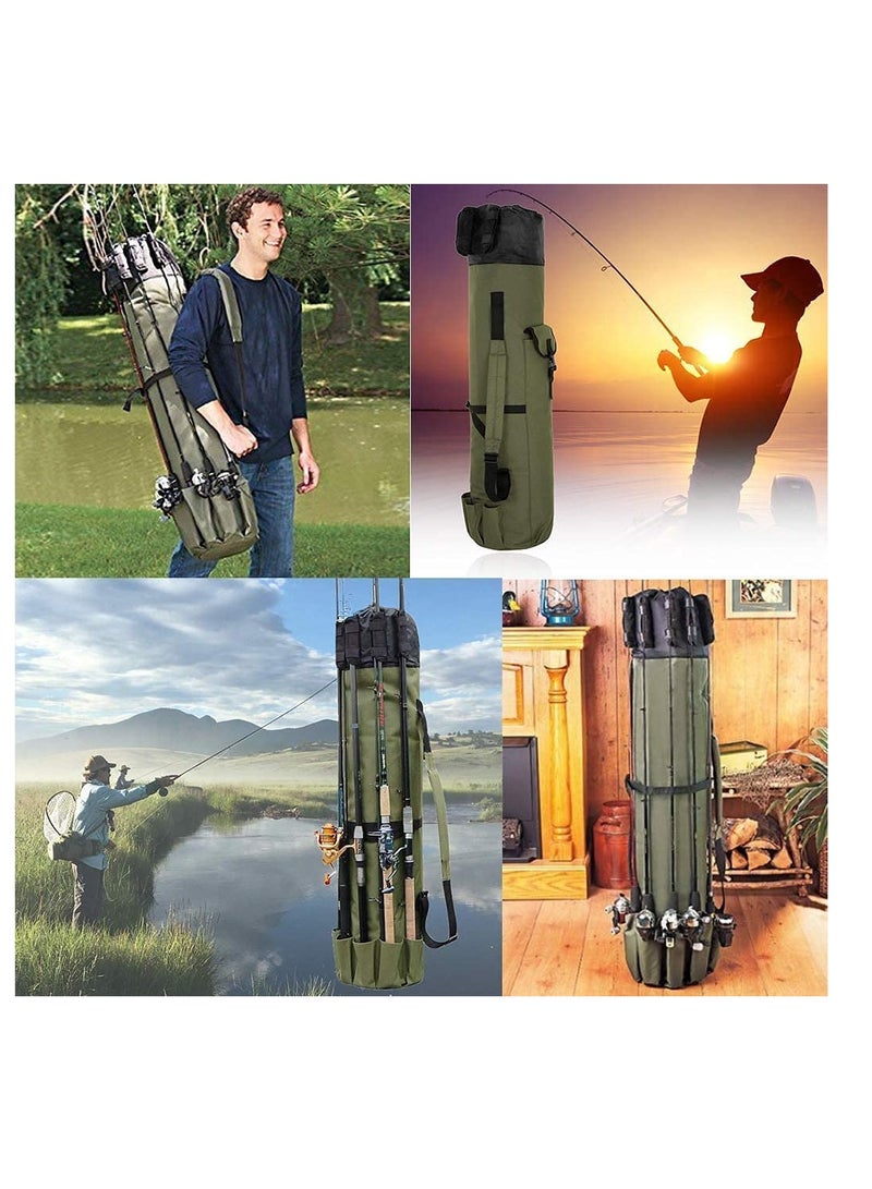 Durable Canvas Fishing Rod and Reel Carry Bag Travel Case Holds Up to 5 Fishing Poles and Tackle