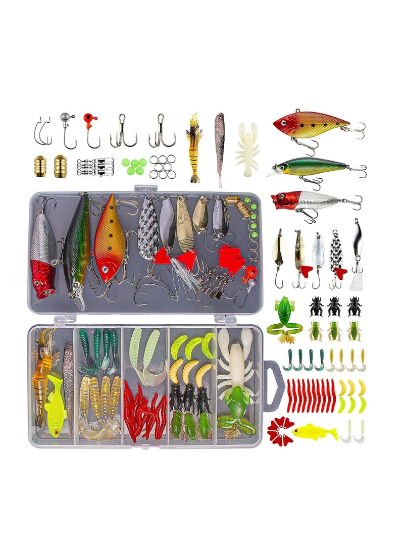 Complete Freshwater Fishing Lures Kit for Bass Trout and Salmon Includes Spoon Lures Worms Crankbait Jigs and Hooks in Tackle Box