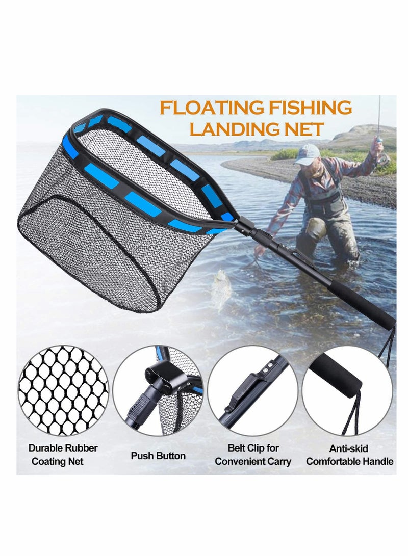 Versatile Floating Fishing Net Rubber Coated Landing Net for Easy Catch and Release Compact Foldable Design for Kayak and Boat Fishing