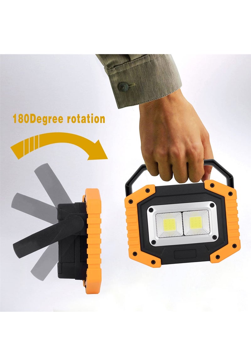 LED Work Light 2 COB 30W 1500LM Rechargeable Portable Waterproof LED Flood Lights for Outdoor Camping Hiking Emergency Car Repairing Household and Job Site Lighting