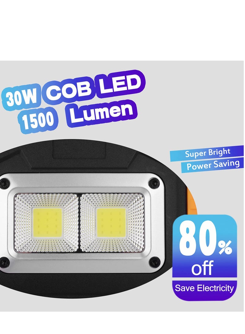 LED Work Light 2 COB 30W 1500LM Rechargeable Portable Waterproof LED Flood Lights for Outdoor Camping Hiking Emergency Car Repairing Household and Job Site Lighting