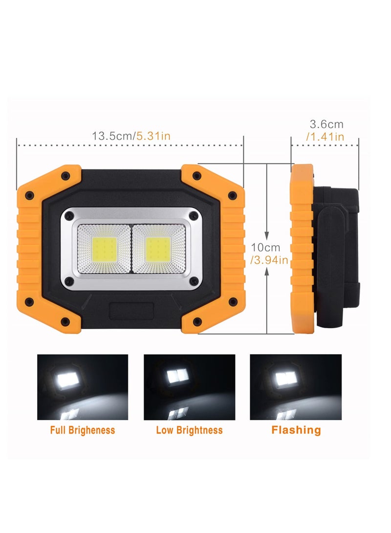 LED Work Light 2 COB 30W 1500LM Rechargeable Portable Waterproof LED Flood Lights for Outdoor Camping Hiking Emergency Car Repairing Household and Job Site Lighting