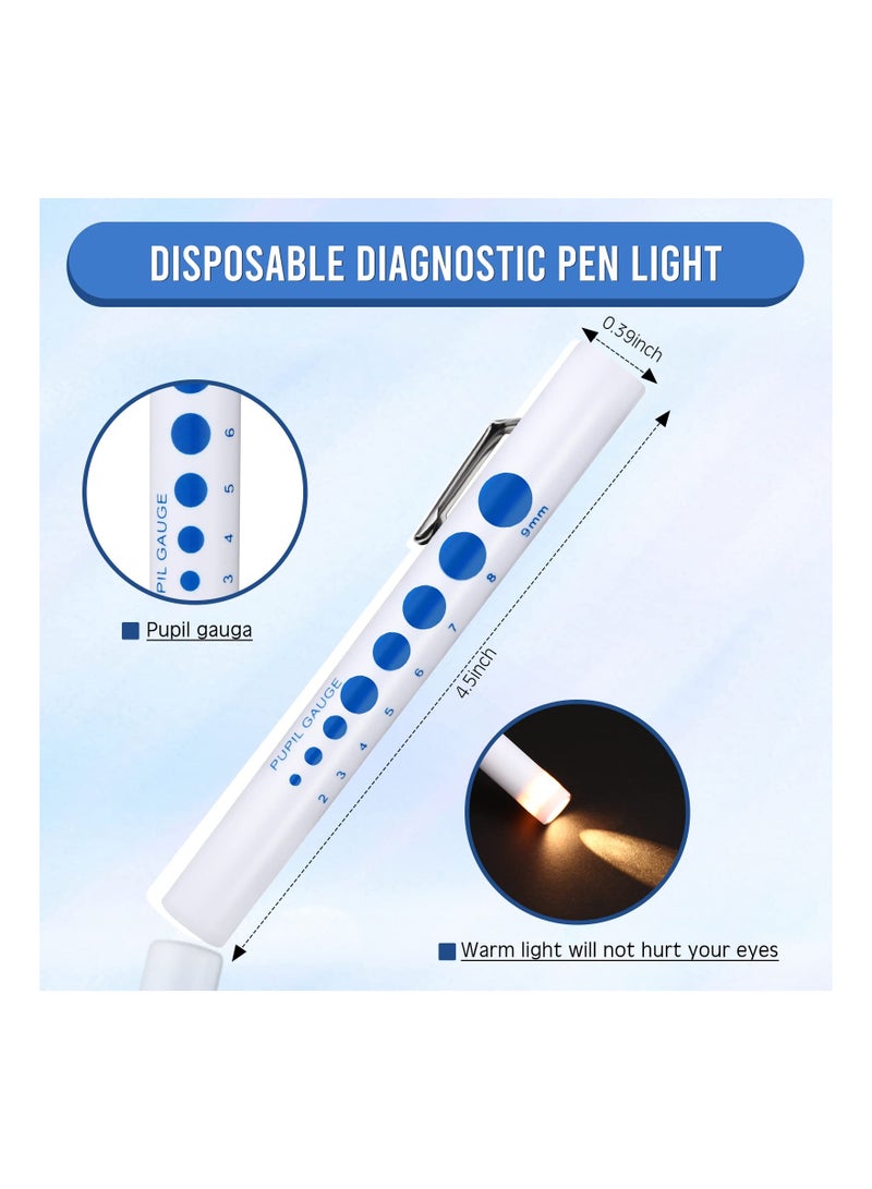 12 Pack Disposable Pen Lights for Nurses with Pupil Gauge and Ruler, Lightweight Diagnostic Tool for Students, Doctors, Home Care, and Camping - Batteries Included, Precision Lens.