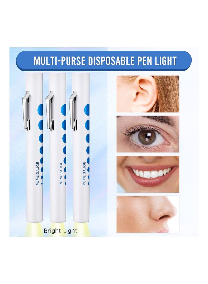 12 Pack Disposable Pen Lights for Nurses with Pupil Gauge and Ruler, Lightweight Diagnostic Tool for Students, Doctors, Home Care, and Camping - Batteries Included, Precision Lens.