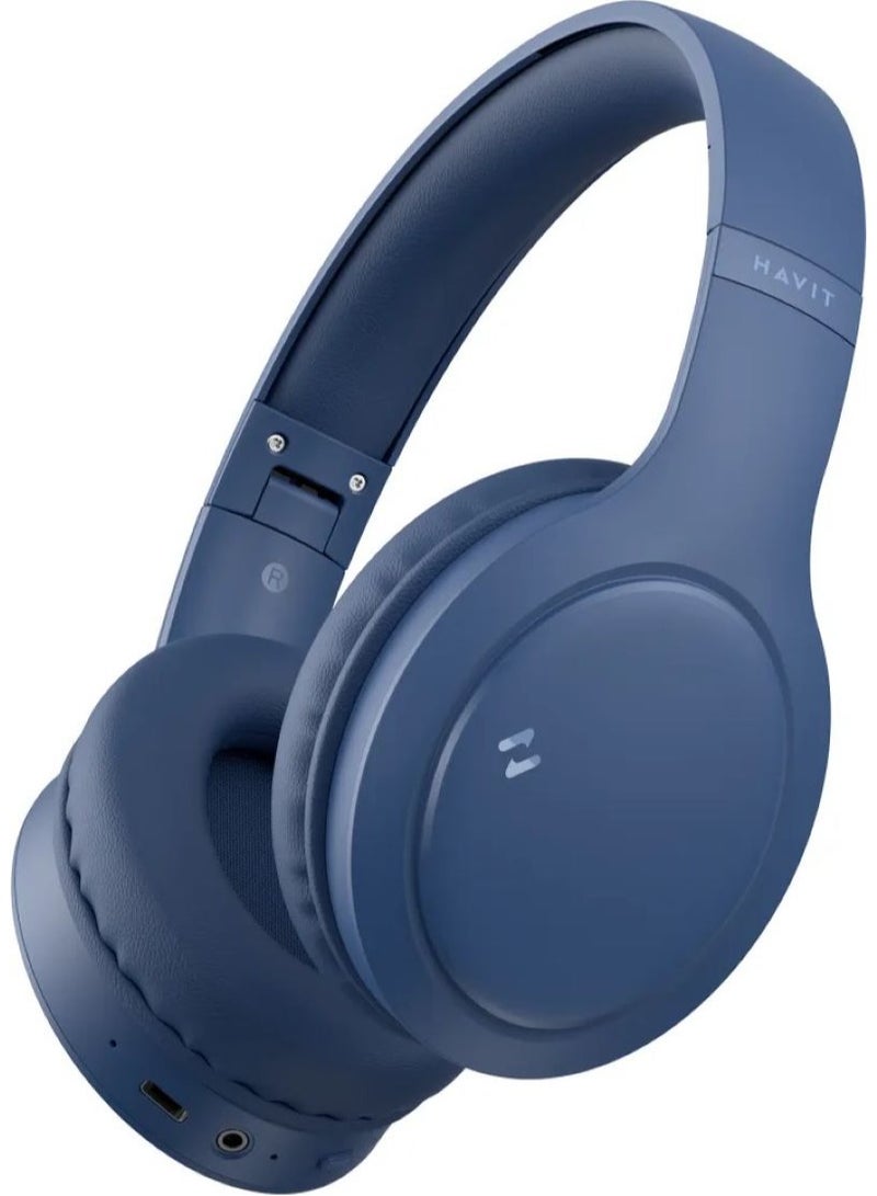 Over-Ear Wireless Headset, Bluetooth Headphone, 40mm Dynamic Drivers for Powerful Bass, Stereo Sound Quality, Foldable Design, 22-Hours Battery Life, and Aux Wired Option for Versatile Listening and Extended Audio Experience- Blue