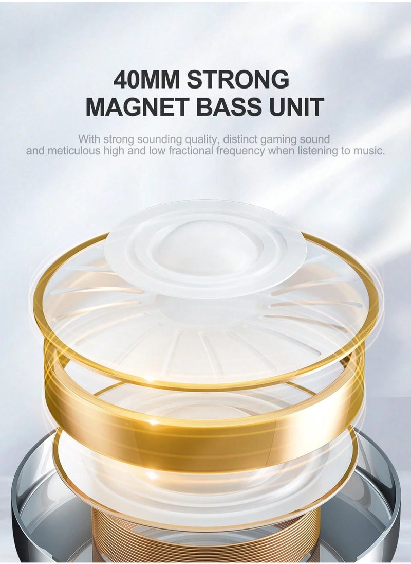 Wireless Bluetooth Headphones Over-Ear, Noise-Isolating Headset with Deep Bass, 40mm Drivers, Bluetooth 5.3, SD Card Slot & FM Radio, AUX Input, Foldable Design, Adjustable Headband, Built-in Mic, 17H Long Battery Life, Hands-Free Calls, Comfortable for Music, Gaming, Travel, Sports, Office Use, Compatible with Android & iOS Devices (White)