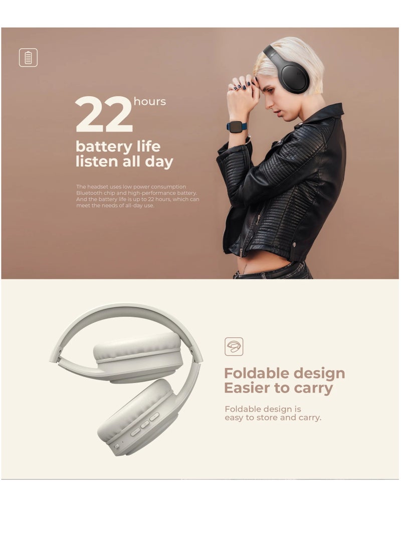 Over-Ear Wireless Headset, Bluetooth Headphone, 40mm Dynamic Drivers for Powerful Bass, Stereo Sound Quality, Foldable Design, 22-Hours Battery Life, and Aux Wired Option for Versatile Listening and Extended Audio Experience- Pink