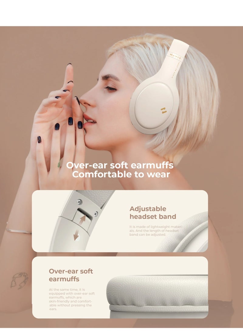 Over-Ear Wireless Headset, Bluetooth Headphone, 40mm Dynamic Drivers for Powerful Bass, Stereo Sound Quality, Foldable Design, 22-Hours Battery Life, and Aux Wired Option for Versatile Listening and Extended Audio Experience- Pink