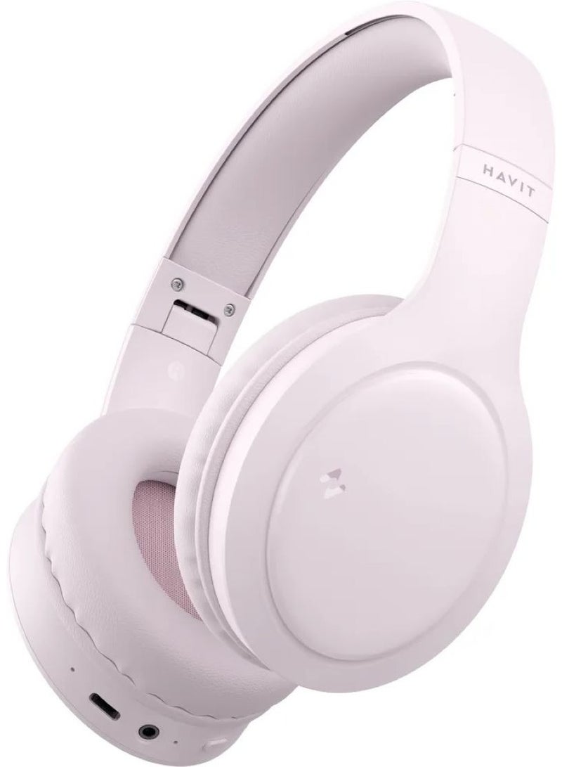 Over-Ear Wireless Headset, Bluetooth Headphone, 40mm Dynamic Drivers for Powerful Bass, Stereo Sound Quality, Foldable Design, 22-Hours Battery Life, and Aux Wired Option for Versatile Listening and Extended Audio Experience- Pink
