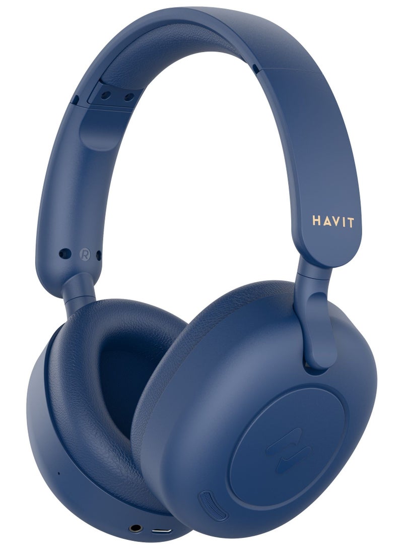Hybrid Active Noise Cancelling Wireless Over-Ear Headphones, Bluetooth V5.3 with Low Latency Game Mode, Dual Device Connection, 76 Hours Battery Life, 40mm Dynamic Drivers, Deep Bass, Crystal Clear Audio, Comfortable Fit, Ideal for Gaming, Music, and Calls, Premium Sound Quality Over-Ear Headset (Blue)