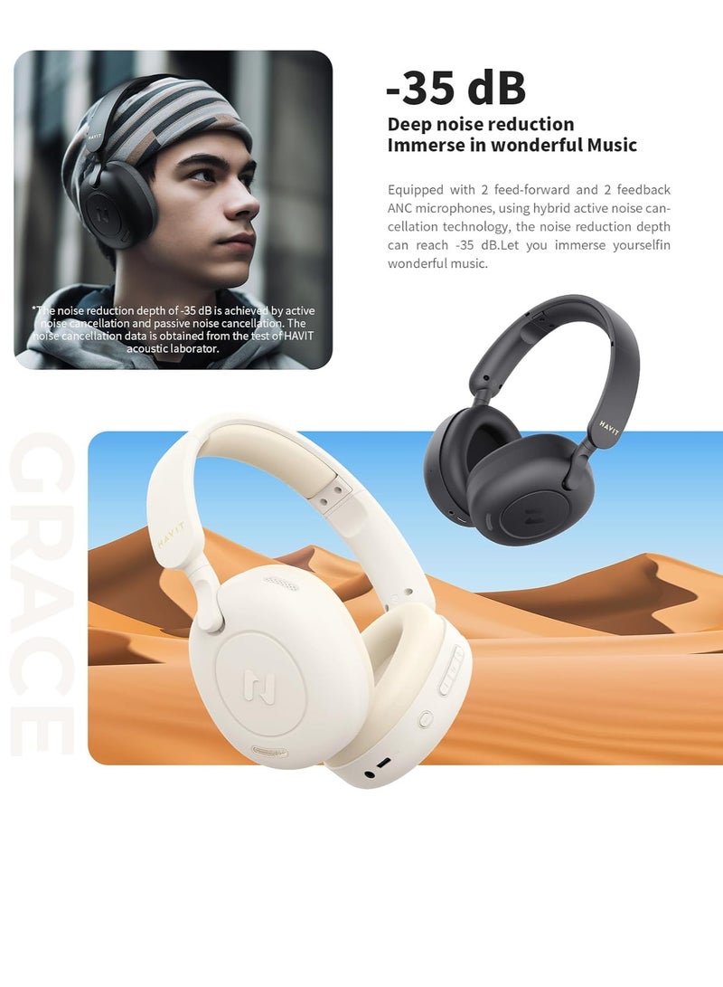 Hybrid Active Noise Cancelling Wireless Over-Ear Headphones, Bluetooth V5.3 with Low Latency Game Mode, Dual Device Connection, 76 Hours Battery Life, 40mm Dynamic Drivers, Deep Bass, Crystal Clear Audio, Comfortable Fit, Ideal for Gaming, Music, and Calls, Premium Sound Quality Over-Ear Headset (Blue)