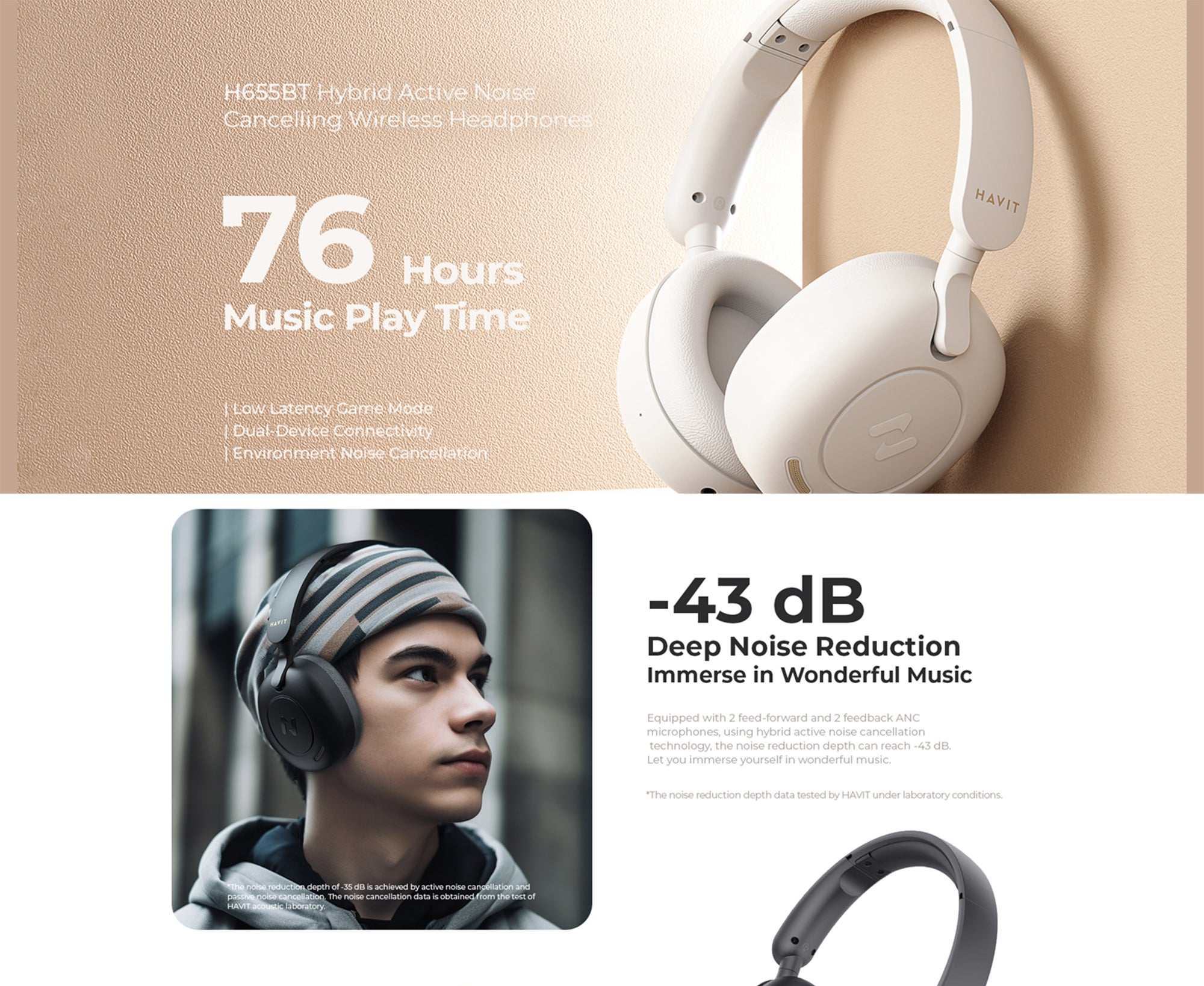 Hybrid Active Noise Cancelling Wireless Over-Ear Headphones, Bluetooth V5.3 with Low Latency Game Mode, Dual Device Connection, 76 Hours Battery Life, 40mm Dynamic Drivers, Deep Bass, Crystal Clear Audio, Comfortable Fit, Ideal for Gaming, Music, and Calls, Premium Sound Quality Over-Ear Headset (Blue)