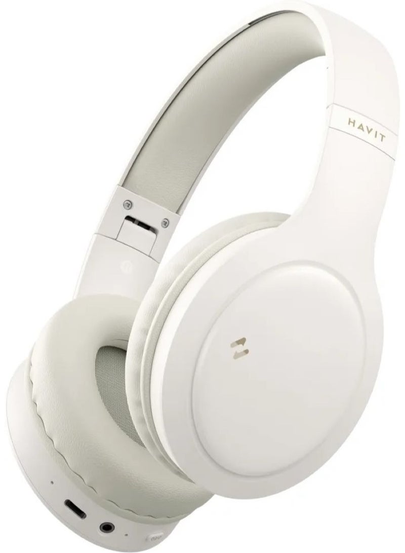 Over-Ear Wireless Headset, Bluetooth Headphone, 40mm Dynamic Drivers for Powerful Bass, Stereo Sound Quality, Foldable Design, 22-Hours Battery Life, and Aux Wired Option for Versatile Listening and Extended Audio Experience- Beige