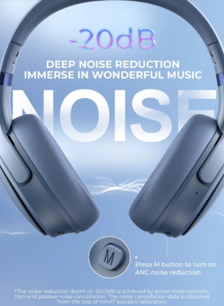 Bluetooth Over-Ear Headphones with Active Noise Cancelling, Wireless 5.3V Technology, 50H Playtime, HiFi Stereo Sound, Soft Ear Pads, Built-In Mic, Foldable Design for Easy Storage, Perfect for Phone and PC Use - Blue