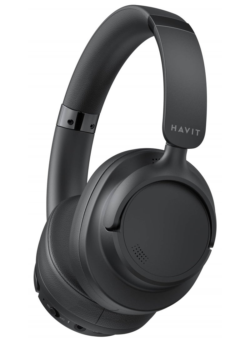 H652BT Active Noise Cancelling Bluetooth Headphones with 40mm Drivers, Foldable Design, Premium Stereo Sound, and 35 Hours Playback Time Compatible with Android and iOS Devices, Including Smartphones, Tablets, and Computers- Black