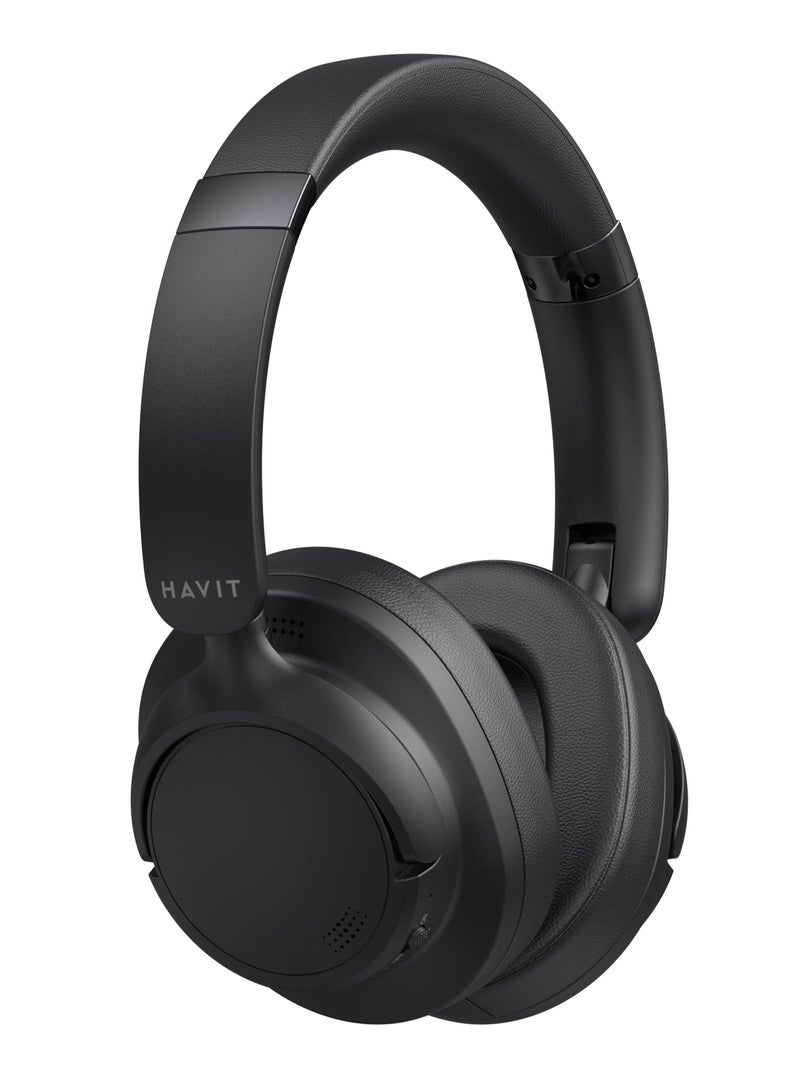 H652BT Active Noise Cancelling Bluetooth Headphones with 40mm Drivers, Foldable Design, Premium Stereo Sound, and 35 Hours Playback Time Compatible with Android and iOS Devices, Including Smartphones, Tablets, and Computers- Black