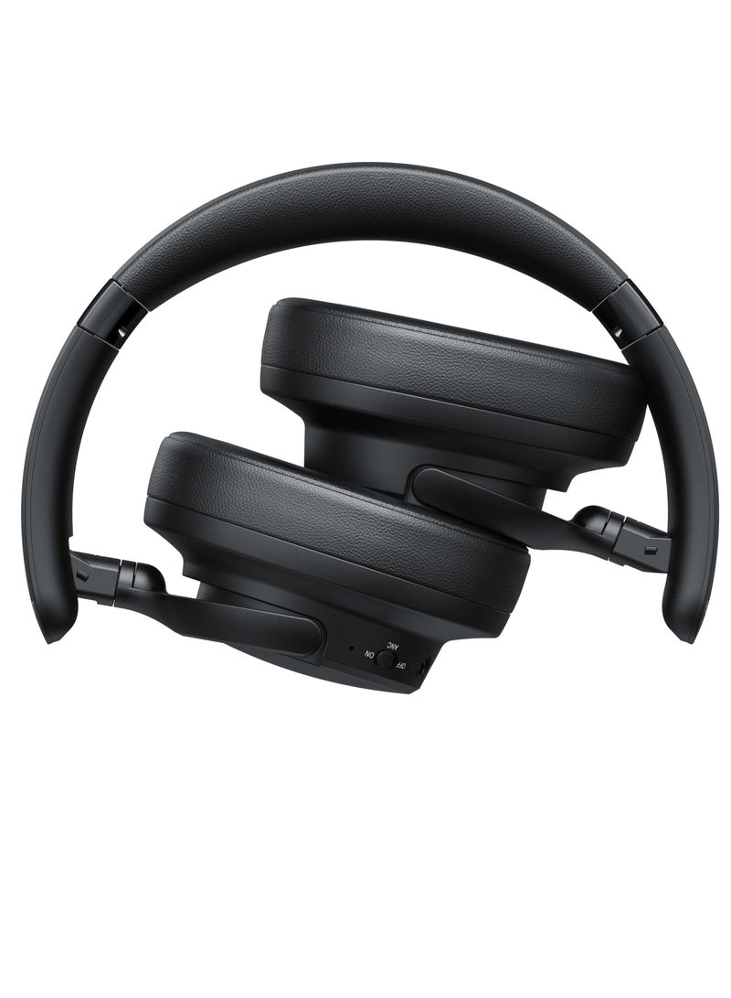 H652BT Active Noise Cancelling Bluetooth Headphones with 40mm Drivers, Foldable Design, Premium Stereo Sound, and 35 Hours Playback Time Compatible with Android and iOS Devices, Including Smartphones, Tablets, and Computers- Black