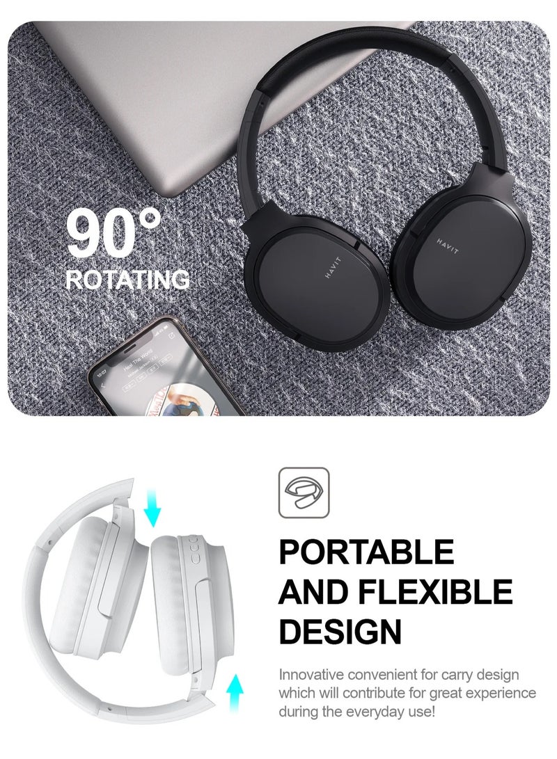Wireless Bluetooth Headphones Over-Ear, Noise-Isolating Headset with Deep Bass, 40mm Drivers, Bluetooth 5.3, SD Card Slot & FM Radio, AUX Input, Foldable Design, Adjustable Headband, Built-in Mic, 17H Long Battery Life, Hands-Free Calls, Comfortable for Music, Gaming, Travel, Sports, Office Use, Compatible with Android & iOS Devices (Blue)