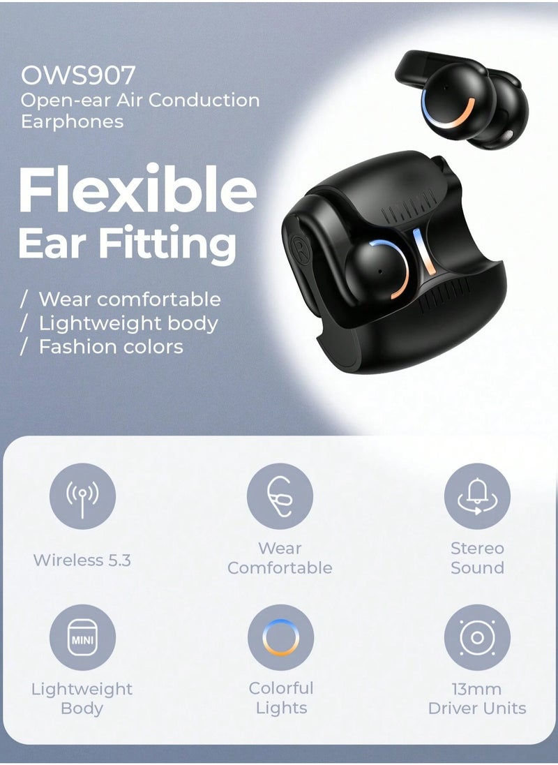 Open Ear Wireless Clip Earbuds Bluetooth 5.3 Earpods for Android & iPhone – Sports Headphones with 3D Stereo Sound, Comfortable On-Ear Design, Perfect for Running, Cycling, Driving, Gym Workouts & Outdoor Activities – Sweatproof & Secure Fit (Black)