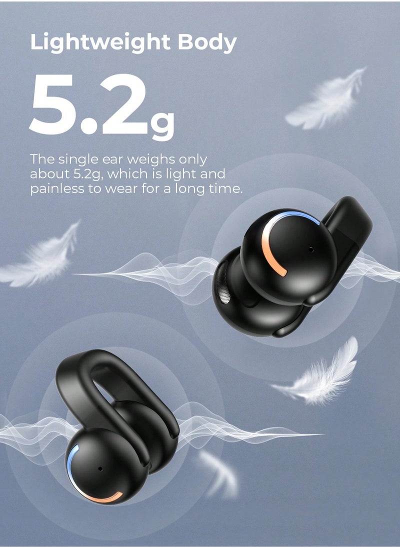 Open Ear Wireless Clip Earbuds Bluetooth 5.3 Earpods for Android & iPhone – Sports Headphones with 3D Stereo Sound, Comfortable On-Ear Design, Perfect for Running, Cycling, Driving, Gym Workouts & Outdoor Activities – Sweatproof & Secure Fit (Black)