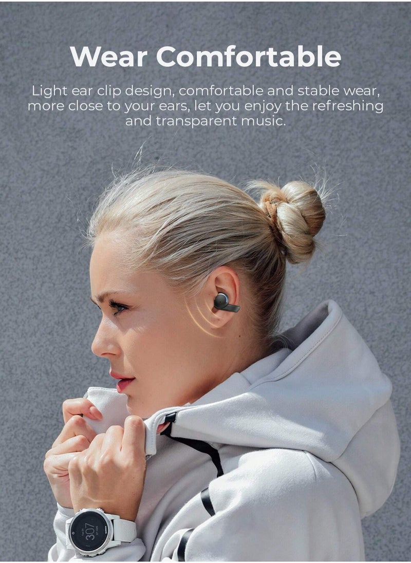 Open Ear Wireless Clip Earbuds Bluetooth 5.3 Earpods for Android & iPhone – Sports Headphones with 3D Stereo Sound, Comfortable On-Ear Design, Perfect for Running, Cycling, Driving, Gym Workouts & Outdoor Activities – Sweatproof & Secure Fit (Black)