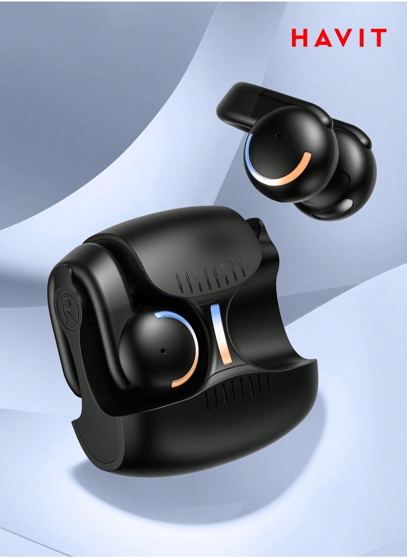 Open Ear Wireless Clip Earbuds Bluetooth 5.3 Earpods for Android & iPhone – Sports Headphones with 3D Stereo Sound, Comfortable On-Ear Design, Perfect for Running, Cycling, Driving, Gym Workouts & Outdoor Activities – Sweatproof & Secure Fit (Black)