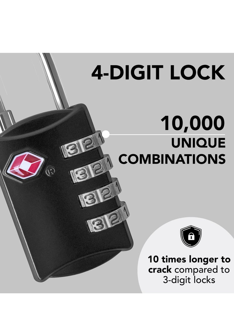 TSA Approved 4 Digit Combination Steel Luggage Locks for Travel, Suitcases & Backpacks - Pack of 2 TSA Luggage Locks