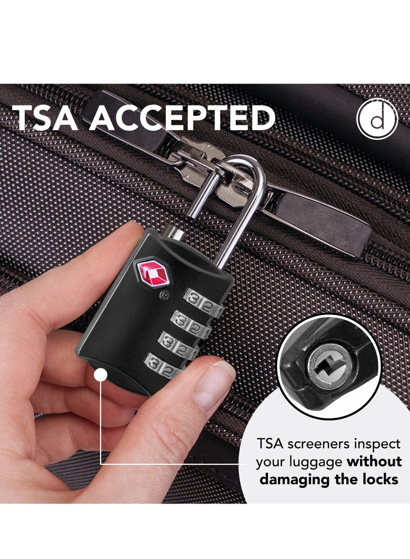 TSA Approved 4 Digit Combination Steel Luggage Locks for Travel, Suitcases & Backpacks - Pack of 2 TSA Luggage Locks