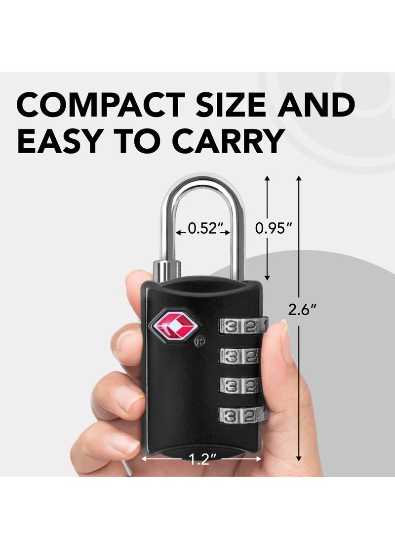 TSA Approved 4 Digit Combination Steel Luggage Locks for Travel, Suitcases & Backpacks - Pack of 2 TSA Luggage Locks