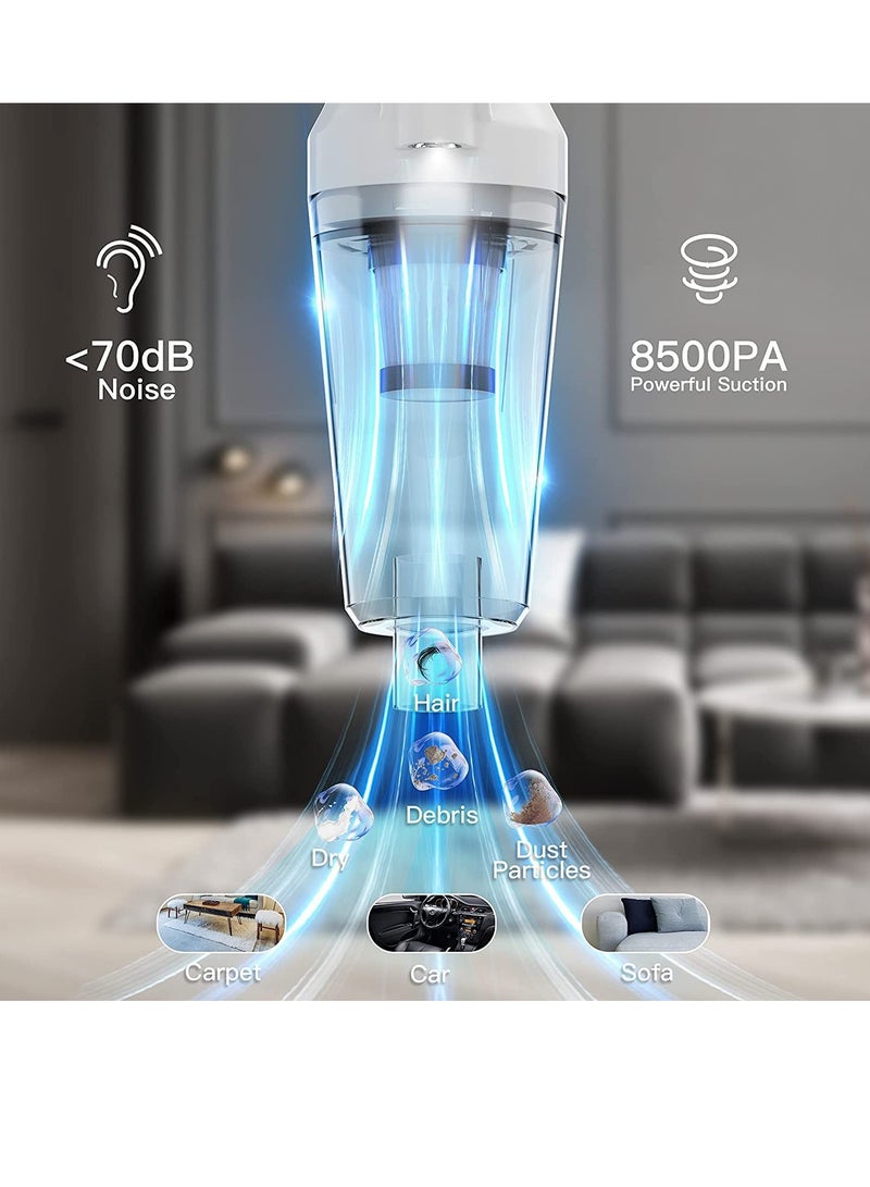 Handheld Vacuum Cleaner Cordless, Rechargeable Handheld Hoover with 8500PA Strong Suction, Portable Handheld Vacuum Hoover Cordless for Home, Office, Car and Pet Hair