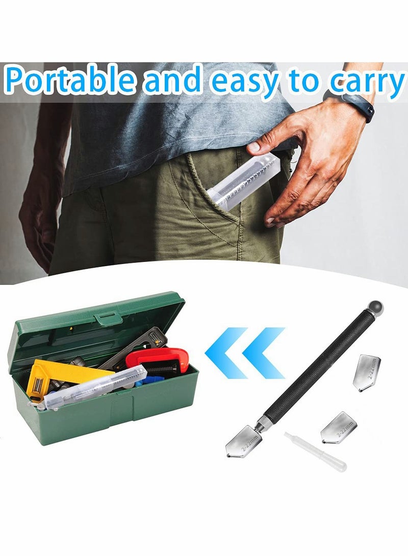 Glass Cutter Glass Cutters Tool for Thick Glass Tiles Mirror Mosaic Cutting in The Range 2-22cm Tile Cutter Diamond Glass Cutter with Ergonomic Handle and Replaceable 3 Carbide Cutting Heads