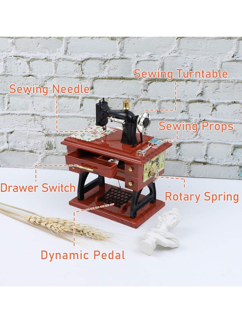 Vintage Mini Hand Crank Sewing Machine Music Box Retro Desk Decoration for Home and Gifts