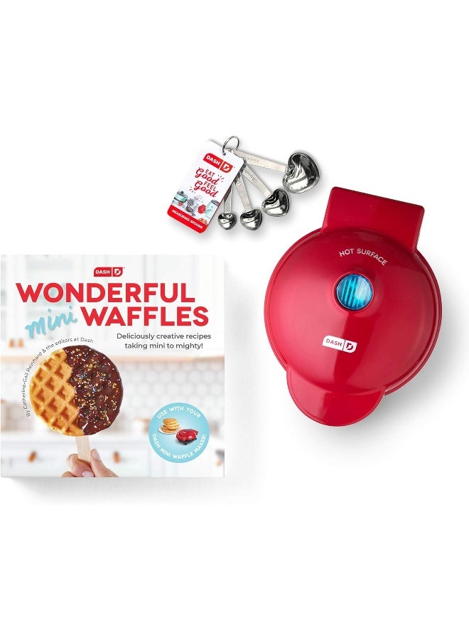 DMWGS001RD Machine for Individual, Paninis, Hash Browns,  other Mini waffle maker, 4 inch, Red Gift Set