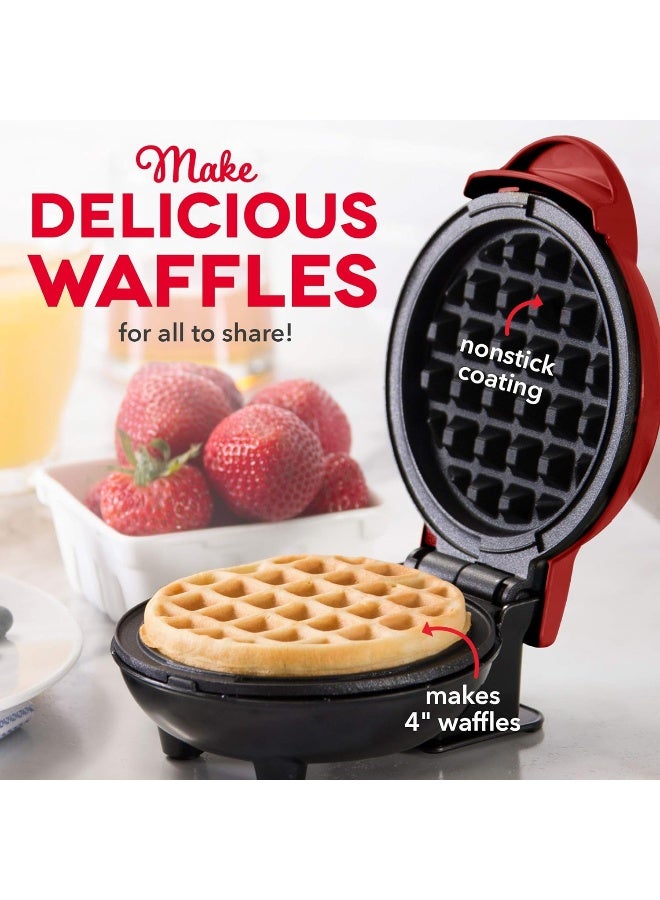 DMWGS001RD Machine for Individual, Paninis, Hash Browns,  other Mini waffle maker, 4 inch, Red Gift Set