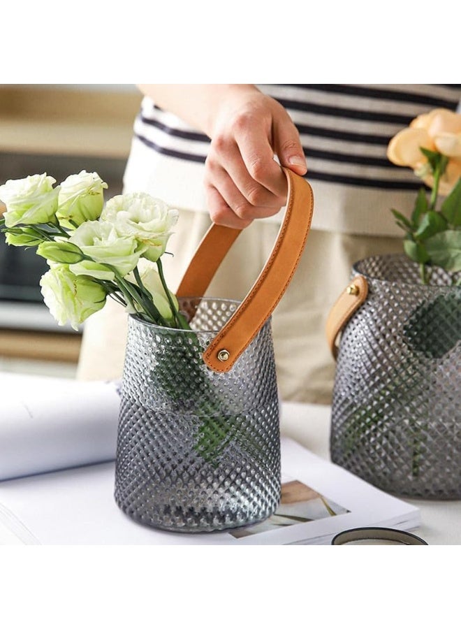 Glass Vase And Ice Bucket With Leather Handle Dull Clear 18X12.5X12.5Cm