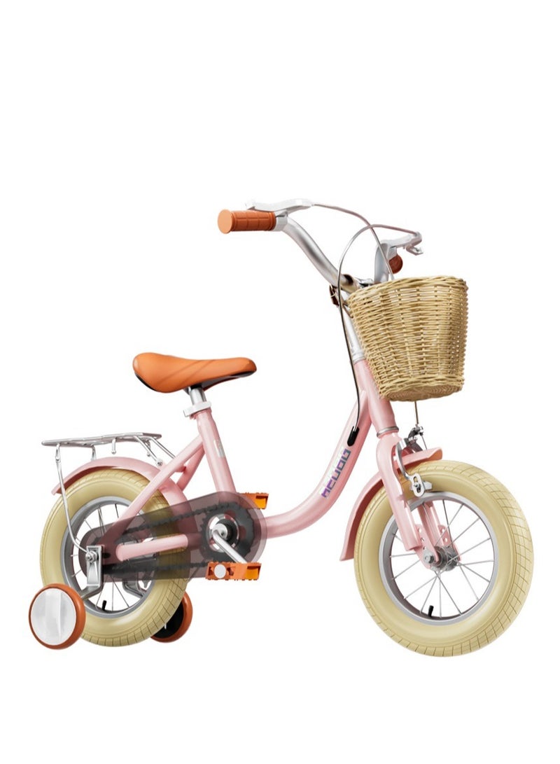 12inch Retro Design Girls Bike With Basket For Kids Height Between 85-95cm Pink