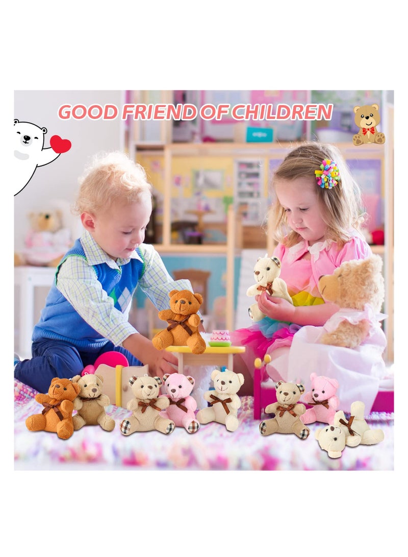 Mini Bear Plush Toys Set of 16 35 Inch Soft Bears for DIY Keychains Party Favors and Decorations Multicolor Light Brown Dark Brown Pink Beige