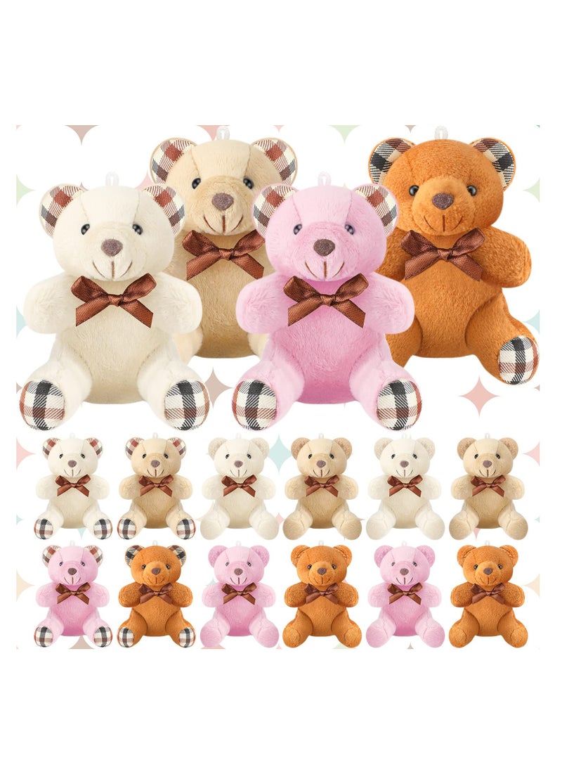 Mini Bear Plush Toys Set of 16 35 Inch Soft Bears for DIY Keychains Party Favors and Decorations Multicolor Light Brown Dark Brown Pink Beige