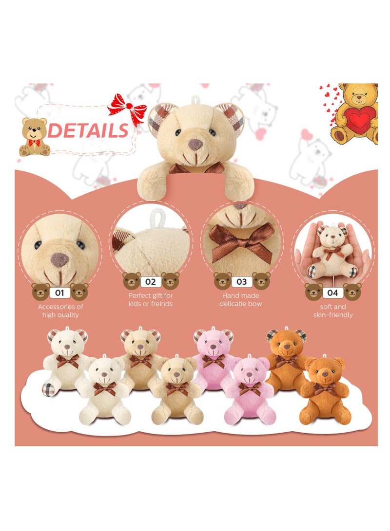 Mini Bear Plush Toys Set of 16 35 Inch Soft Bears for DIY Keychains Party Favors and Decorations Multicolor Light Brown Dark Brown Pink Beige