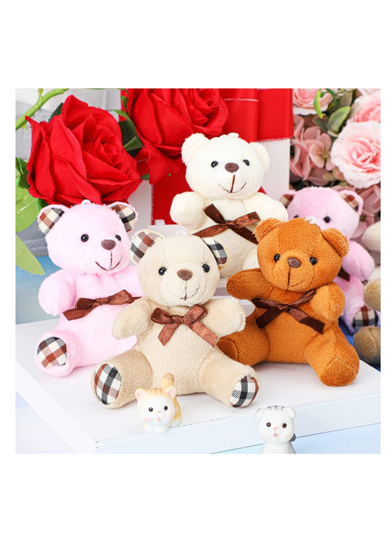 Mini Bear Plush Toys Set of 16 35 Inch Soft Bears for DIY Keychains Party Favors and Decorations Multicolor Light Brown Dark Brown Pink Beige