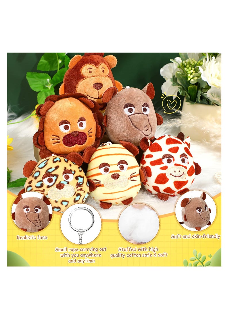 12 Mini Safari Plush Animals with Keychains Suitable for Jungle Themed Parties and Gifts for Students