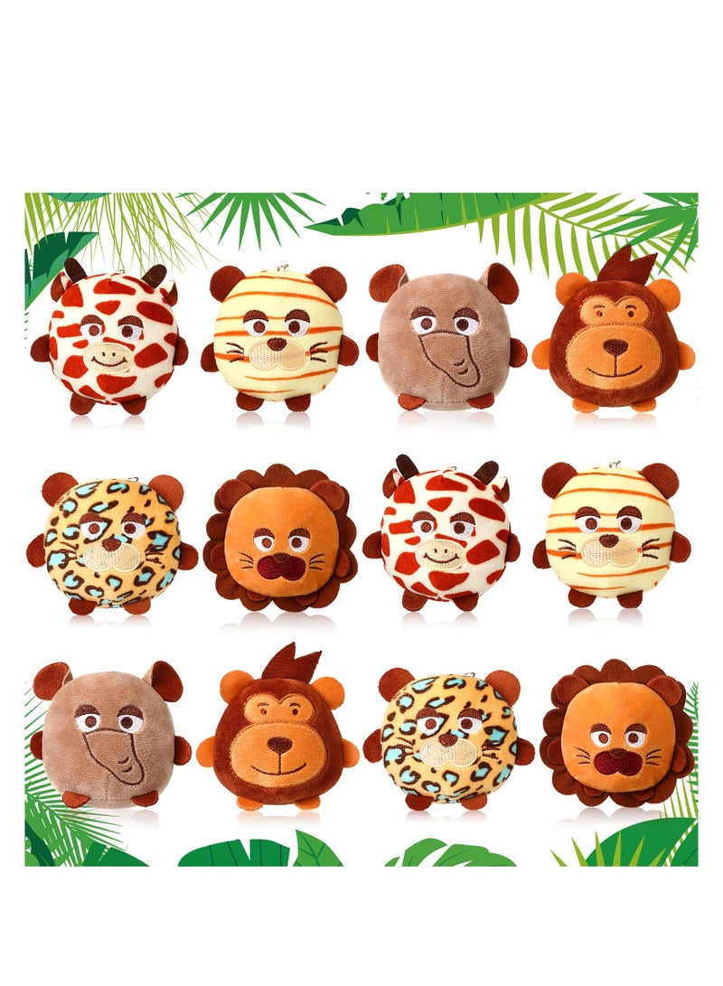 12 Mini Safari Plush Animals with Keychains Suitable for Jungle Themed Parties and Gifts for Students