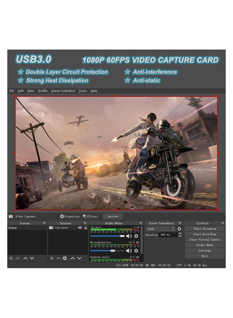 4K HDMI to USB 3.0 Capture Card Video Capture Card Device 1080P 60FPS Cam Link Card Game Capture Card Adapter Screen Record Capture Device for Streaming Gaming Video Conference