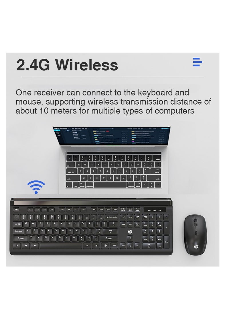 CS500 wireless keyboard and mouse combo with 104 keycaps keyboard, plug & play, ergonomic design mouse for office home computer pc laptop black