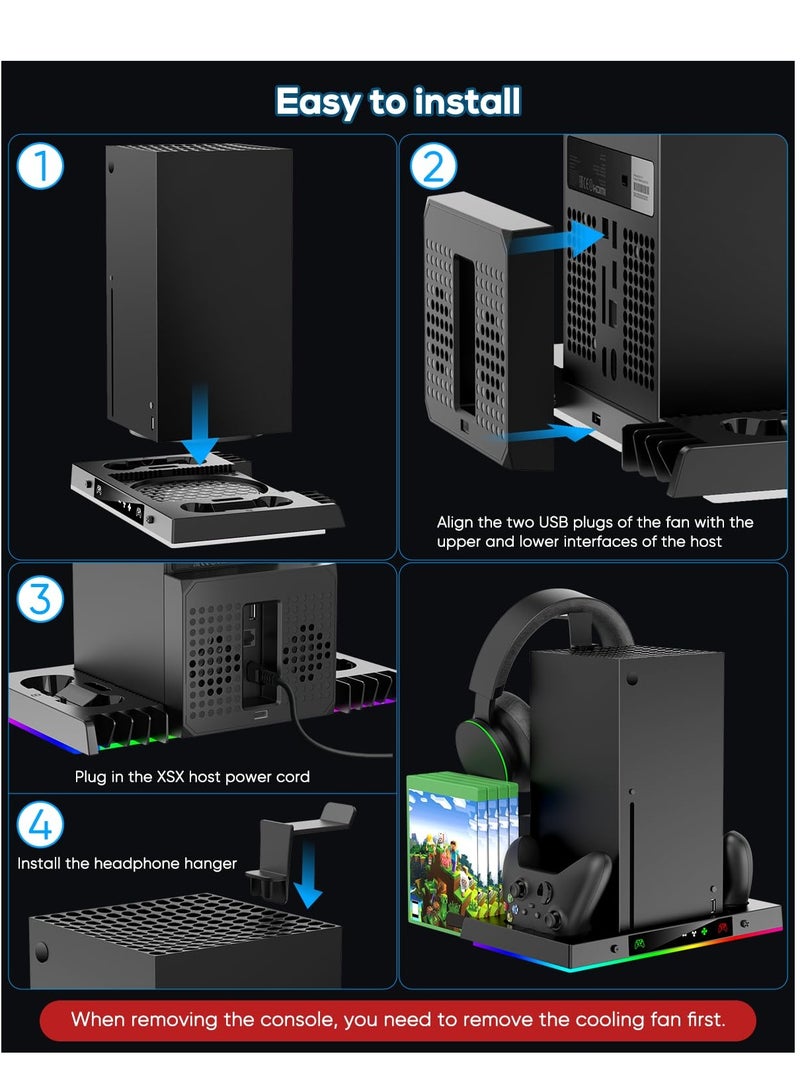 Cooling Fan for Xbox Series X Console & Controller, Upgraded RGB Cooling Fan Charging Station, Cooling Stand, Wireless Dual Charger Dock & Cooler System Stand with 15 Colorful Light Modes