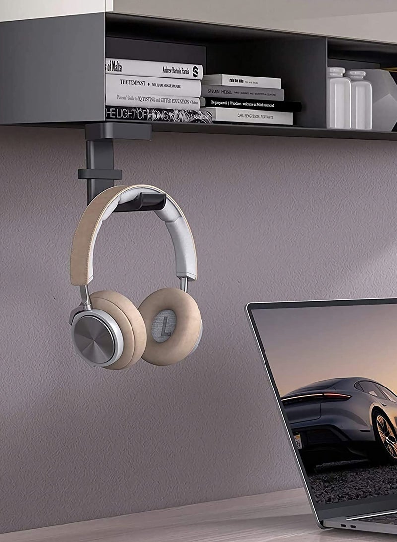 Adjustable Headphone Stand with Swivel Hook - Desktop Earphone Holder for Gaming Headsets, Kids' Headphones, and Wired Models - Compatible with Sony, Sennheiser, Beats, Xbox, and More - Black